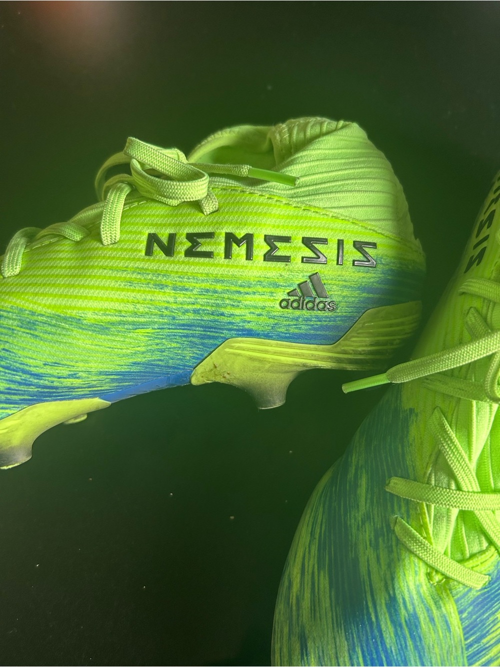 adidas Nemeziz Soccer Cleats - Neon Green & Blue plus shin and ankle guards set